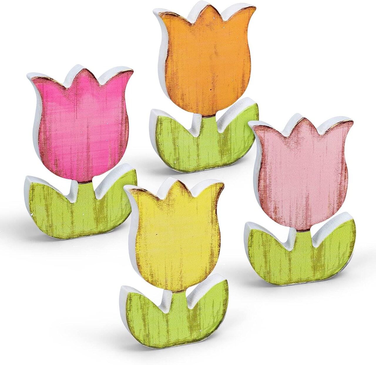 4Pcs Spring Tulips Wood Signs Rustic Farmhouse Tulip Flowers Table Decoration
